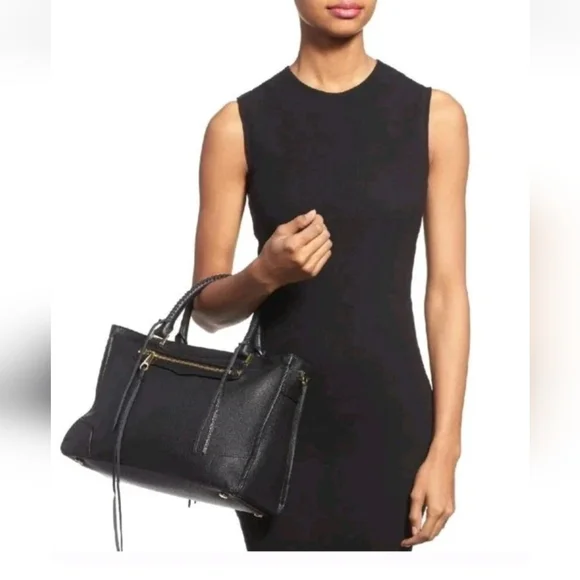 Rebecca Minkoff Regan Black "Distressed" Leather Satchel/Crossbody Bag Ret.$399 - Picture 2 of 12